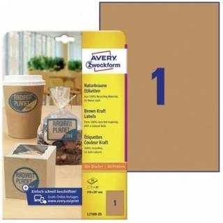 Naturbrune etiketter 210x297mm 25ark, Avery L7109-25