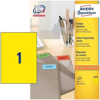 Avery 3473 Universale Labels-Etiketter, gule 210x297 1 pr.ark 100ark