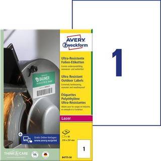Avery B4775-50 Ekstremt modstandsdygtige og elastiske etiketter 210x297mm 50ark