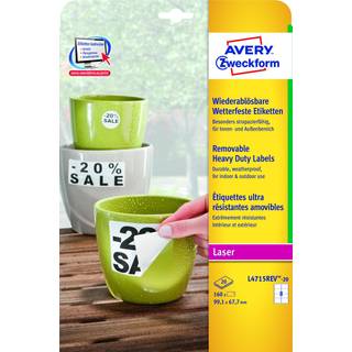 Avery L4715REV-20 Heavy duty etiketter, aftagelige, hvide, 99,1 x 67,7mm, 8 pr. ark, 20ark