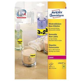 Avery L7651Y-25 Mini etiketter, neon gule 65 pr. ark 38,1x21,2 25 ark