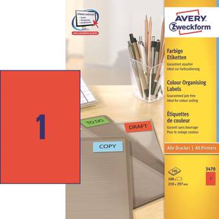 Avery 3470 Universale Labels-Etiketter, RØDE 210x297 1 pr.ark 100ark