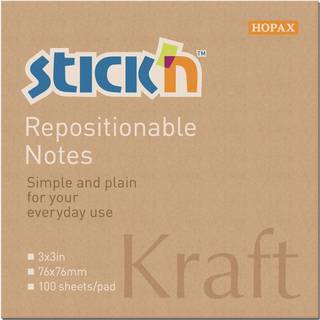 Stick'N notes genbrugsblok 76x76mm brun