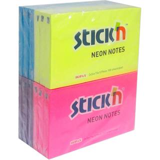 Stick'N notes selvklæbende 76x127mm, ass neon farver