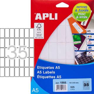 Apli 19 x 40 mm etiketter hvid