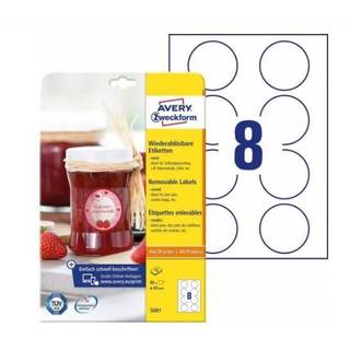 Avery 5081 Runde etiketter, aftagelige Ø 65, 10ark