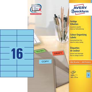 Avery 3453 Universale Labels-Etiketter, blå 105x37 16 pr.ark 100ark