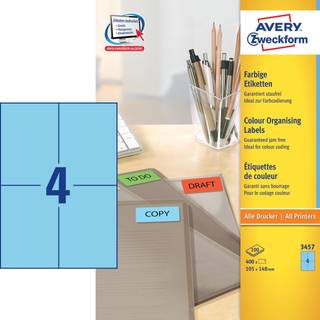 Avery 3457 Universale Labels-Etiketter, blå 105x148 4 pr.ark 100ark