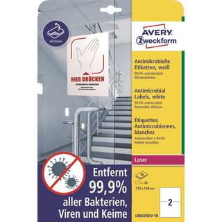 Avery L8002REV-10 etiketter | 21x14,8cm | 20 stk.