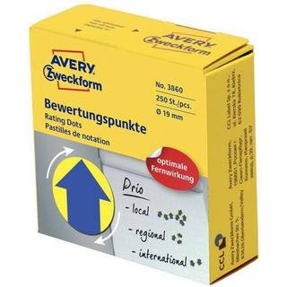 Avery 3860 Blå pil på gul baggrund Ø19mm 250stk (Udsalg)
