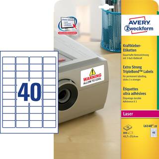 Avery L6140-20 TripleBond, hvide 40 pr. ark 45,7x25,4 20 ark
