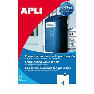 Apli polyester etiketter 105x148mm hvid