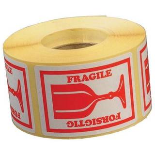 Etiket ´FORSIGTIG GLAS´ 46x65mm rød 1000stk