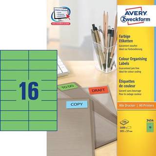 Avery 3454 Universale Labels-Etiketter, GRØNNE 105x37 16 pr.ark 100ark