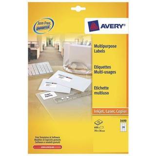 Avery 3664 hvide labels 24 pr. ark, blaek og Laserprinter 70x33,8 100ark