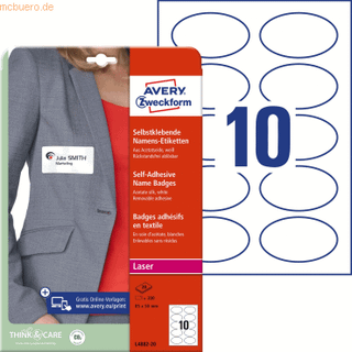 Selvklæbende ovale navneskilte 85x50mm Avery L4882-20