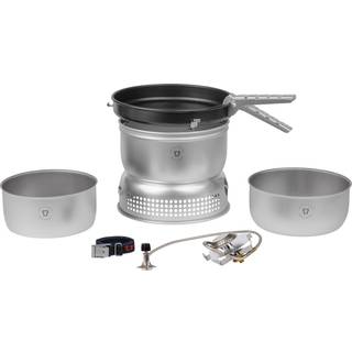 Gasblus Trangia 25 Large, 2100 W + 2 gryder i DS / Duossal 2.0-laminat + 1 stegepande i NS / Non Stick-teflon + vindskærm i UL / UltraLight-aluminium + gribetang + rem, Uden brændstof
