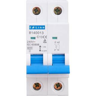 E-Line automatsikring, 1pol + N, 13A, 2 moduler