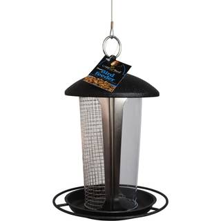 Fuglefoderautomat i sort til havens vilde fugle. Smart dual foderautomat til både jordnødder og frø.
