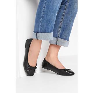 Long Tall Sally Long Tall Sally Black Wide-Fit Blaise Leather Ballerina Shoes