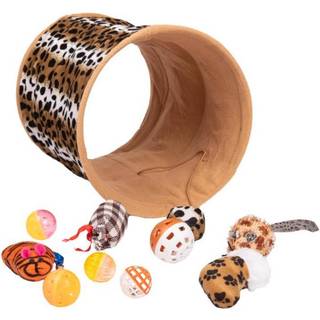 Party Pets Kattetunnel med legetøj, farve Leopard pletter