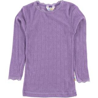 Lilla uld-silke bluse med blonder