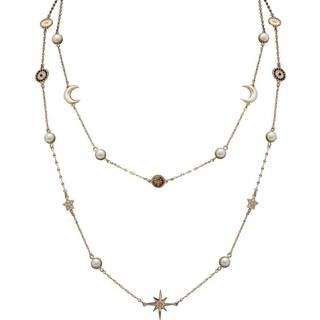 Mood Mood Gold Tone Crystal And Cream Pearl Celestial Necklace