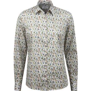 Stenströms Sofie Floral Linen Shirt | Dame |Dameskjorter & Bluser | Feminine | Størrelse: 34 | Grøn | Print / Patterned | Lange Ærmer