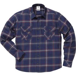 FRISTADS® MARINEBLÅ TERNET FLANELL Oekotex® certificeret skjorte m/brystlommer L/Æ (150 g/m²) Str. S