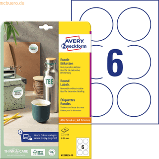 Avery 6229REV-10 Aftagelige runde produktetiketter Ø80mm 10ark