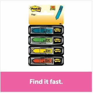 Post-it 'tegn og dato' meddelelsesflag 0,47-tommer brede forskellige farver 80 flag/pakke (684-SD)
