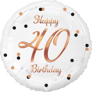 "Happy 40 Birthday" hvid/rosaguld folieballon, 18" / 46 cm