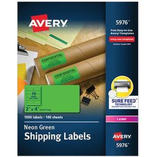 Avery 5976 Neon Shipping Label Laser 2 X 4 Neon Green 1000/Box