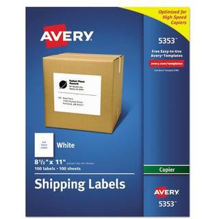 Avery printbare forsendelsesetiketter til kopimaskiner 8.5 """" X 11 """" Hvide 100 blanke postetiketter (5353)
