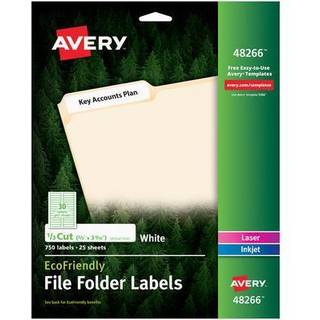 Avery Ecofriendly Recycled File Folder Labels 2/3 """" X 3-7/16 """" White Permanent Label Adhesive 750 Printable Labels (48266)