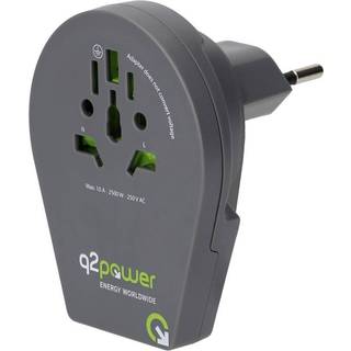 Q2Power World to Switzerland + Italy + Brazil 2xUSB Rejseadapter