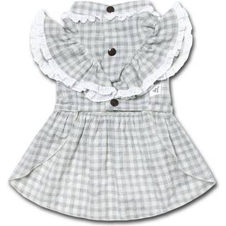 TouchDog 'Jeg elsker Poochi' Klassisk modehundekjole - Retro Designer Pet -kjole med accenterede knob og ruffede detaljer - Hundetøj til små og m