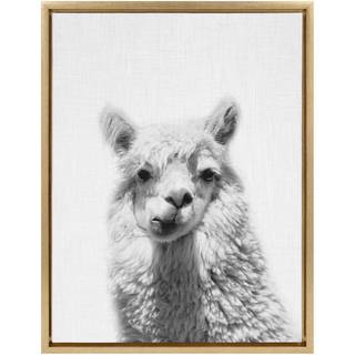 Kate og Laurel Sylvie Alpaca Portrait Framed Canvas Wall Art af Simon Te of Tai Prints 18x24 Gold Adorable Animal Home Decor