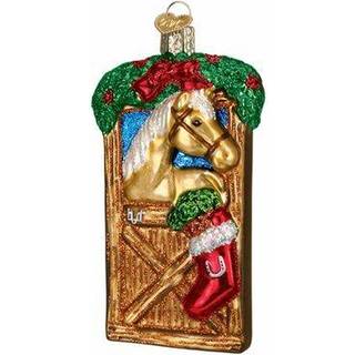 Old World Christmas Selection Glass blæst ornamenter til juletræhest i stallbrun/solbrun/rød/grøn 4. 25 tommer x 2inch x 1. 25 tommer