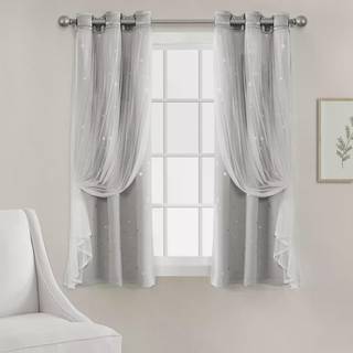 Lush Decor Star Sheer Isoleret Grommet Blackout Window Curtain Panel Pair 63 """" L X 38 """" W Navy