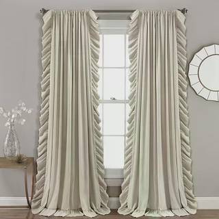Frodig indretning Reyna Ruffle Window Gardin Panel Set par 54 """" W X 108 """" L Grå - Flowy Curtain Set - Romantisk Ruffle Curtain til soveværelse