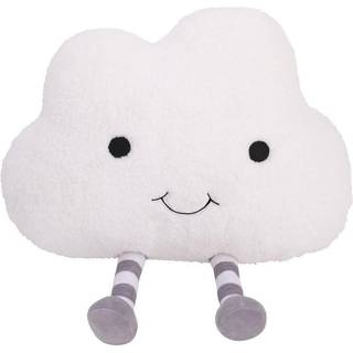 Nojo White Cloud med broderede ?jne og smil gr? hvide stribede ben dekorativ formet pude hvid gr?