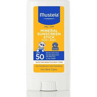 Mustela Baby Mineral Sunscreen Stick SPF 50 Broad Spectrum - Face & Body Sun Stick med 70% organiske ingredienser - Ultra Sheer Water Resistant &
