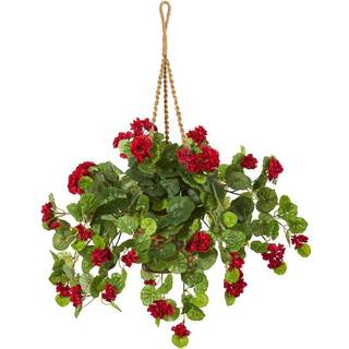 Næsten naturlig 27-in. Geranium kunstig hængende kurv silkeplanter rød