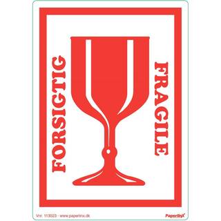 Etiketter med tryk "Forsigtig, glas" 150x210mm, 250 stk