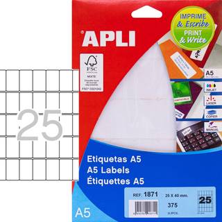 10 x Apli Print & Write etiketter 25x40mm