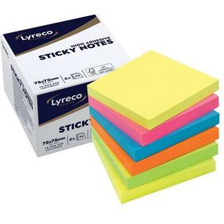 Lyreco premium high adhesive sticky notes 75x75mm 6x90 stk. mixfarvet