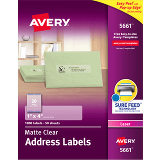 Averyamp; Reg; Nem peel -mailingetiketter til laserprinter 1 x 4 klar 1 000 pr. Kasse