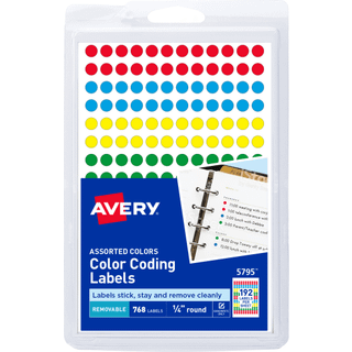 Farvekodende etiketter 1/4 quot; Dia. Aftagelig 760/pk assorteret