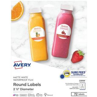 Avery runde etiketter til laser & inkjet -printere 2.5 """" 72 vandafvisende etiketter (22856) White (2 pak 144 etiketter i alt)